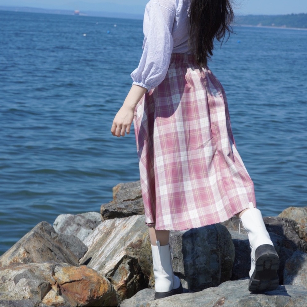 pink plaid long dress